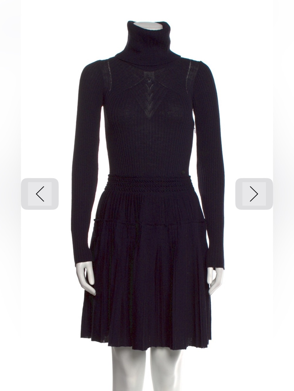 CHANEL Black Ribbed Knit Turtleneck Dress